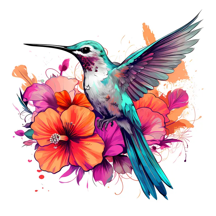 Hummingbird and Orange Flowers Illustration