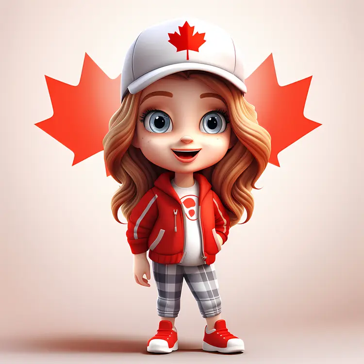 Smiling Canadian Girl with Maple Leaf