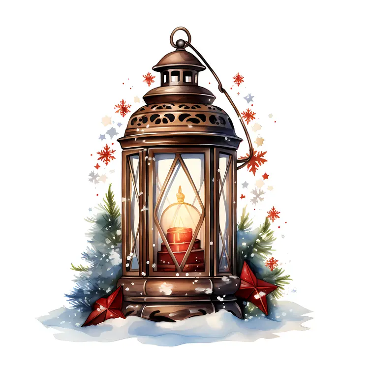 Bronze Lantern with Christmas Decorations