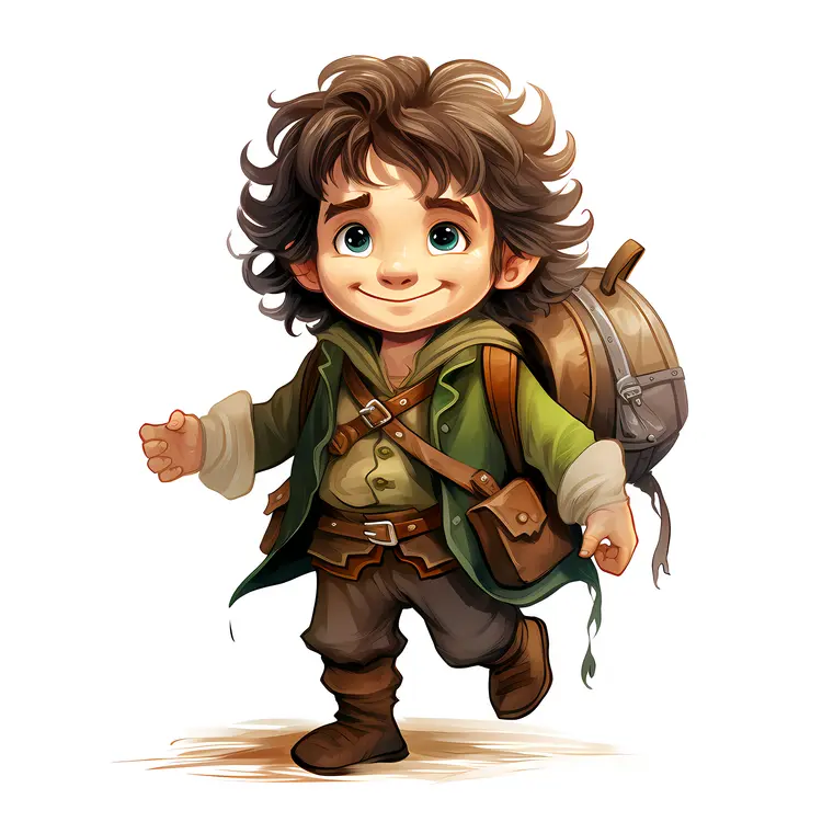 Cute hobbit with backpack