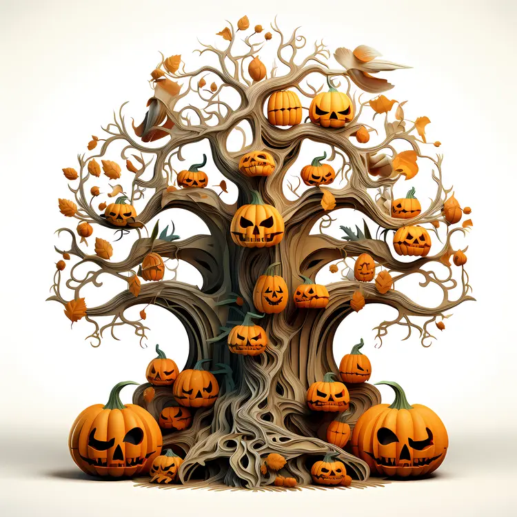 Festive Pumpkin Tree Illustration for Halloween