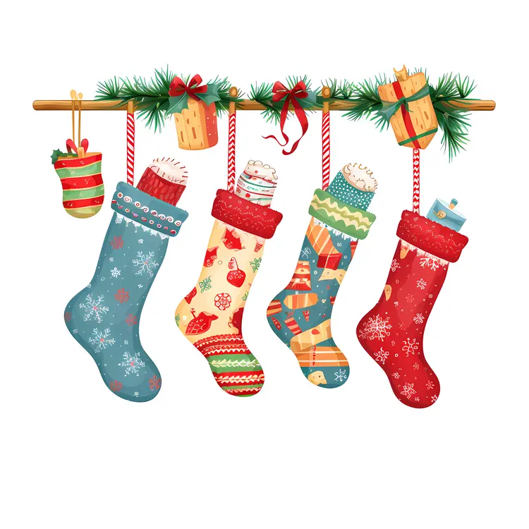 Colorful Hanging Christmas Stockings with Patterns