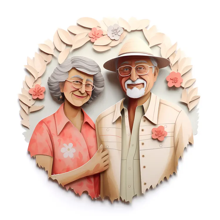 Smiling Elderly Couple in Paper Art Style