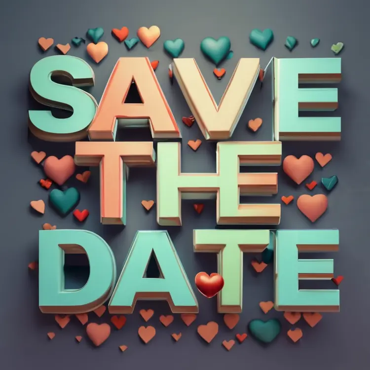 Save the Date with Colorful 3D Hearts Design