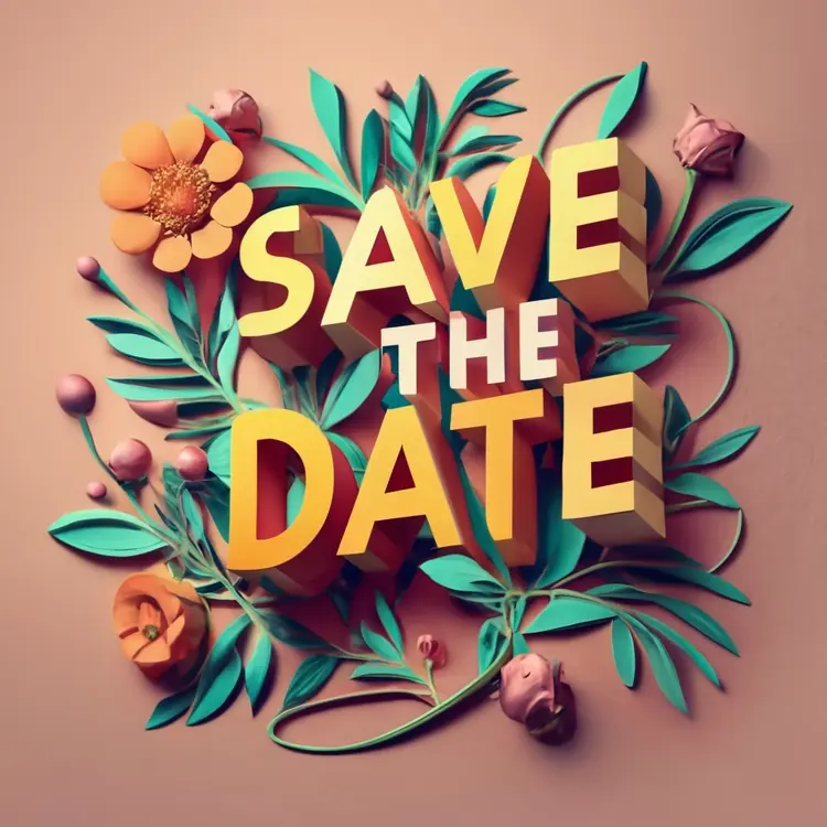 Save the Date with Flowers and Green Leaves