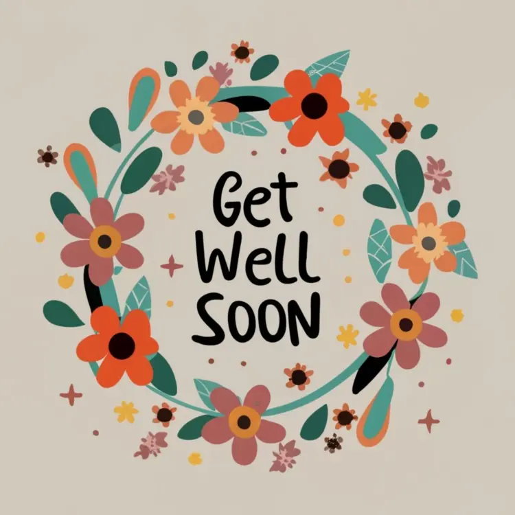 Get Well Soon Message with Floral Wreath