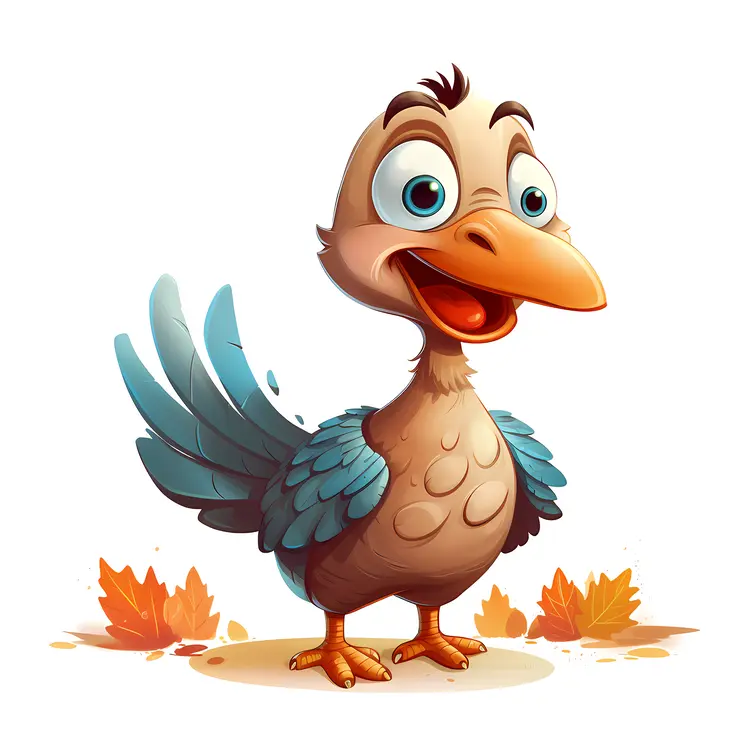Cute Cartoon Bird with Blue Feathers