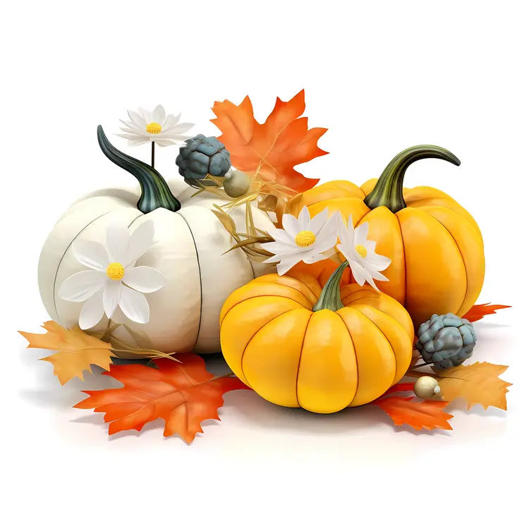 Fall Pumpkins with Flowers
