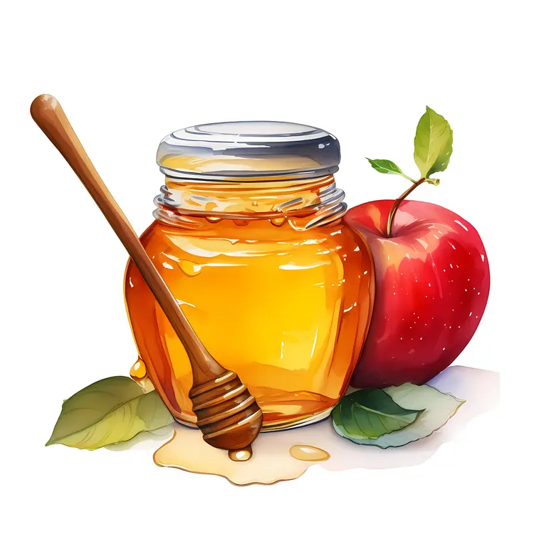 Honey Jar with Apple and Dipper for Rosh Hashanah