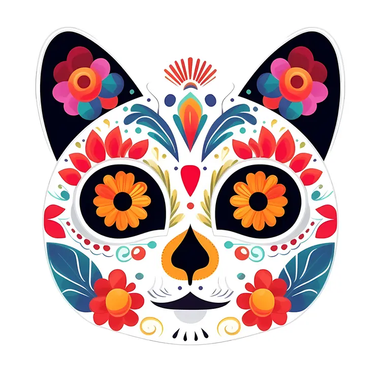 Colorful Floral Cat Mask for Day of the Dead Celebration