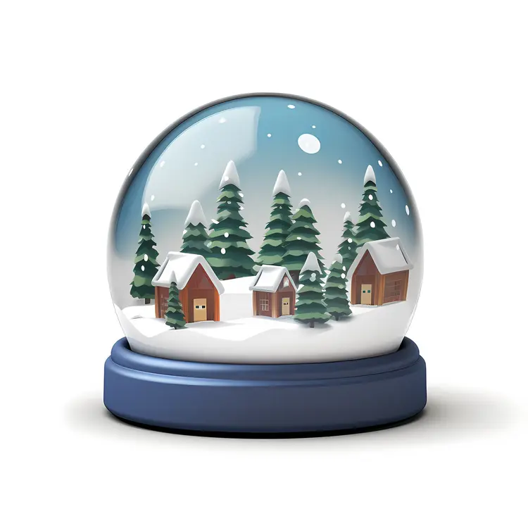 Snowy Houses in Snow Globe with Trees