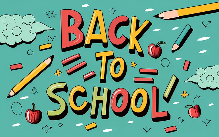 Back to School Text with Pencils and Apples
