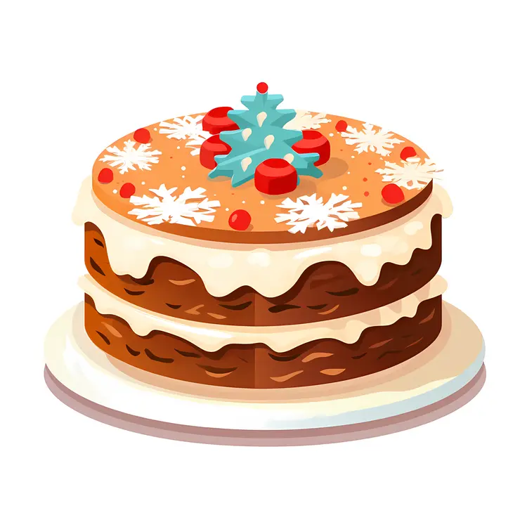 Christmas Cake with Snowflakes and Berries