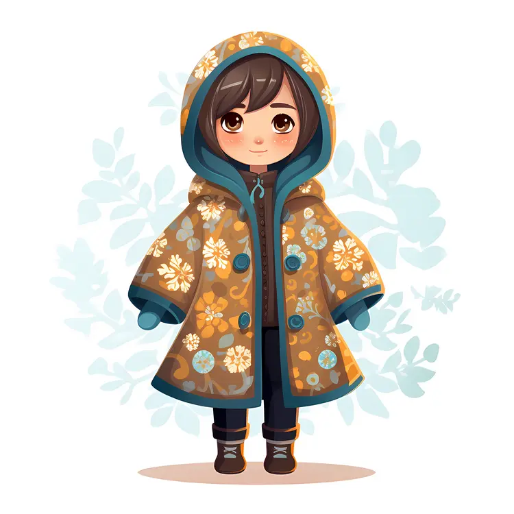Adorable Girl in Winter Coat Illustration