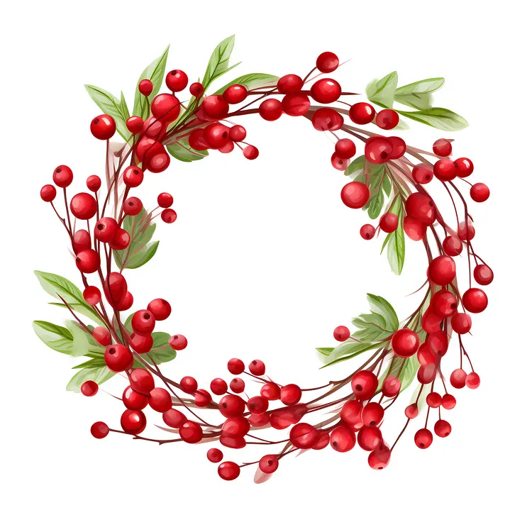 Red Berry Wreath with Green Leaves for Christmas Decoration