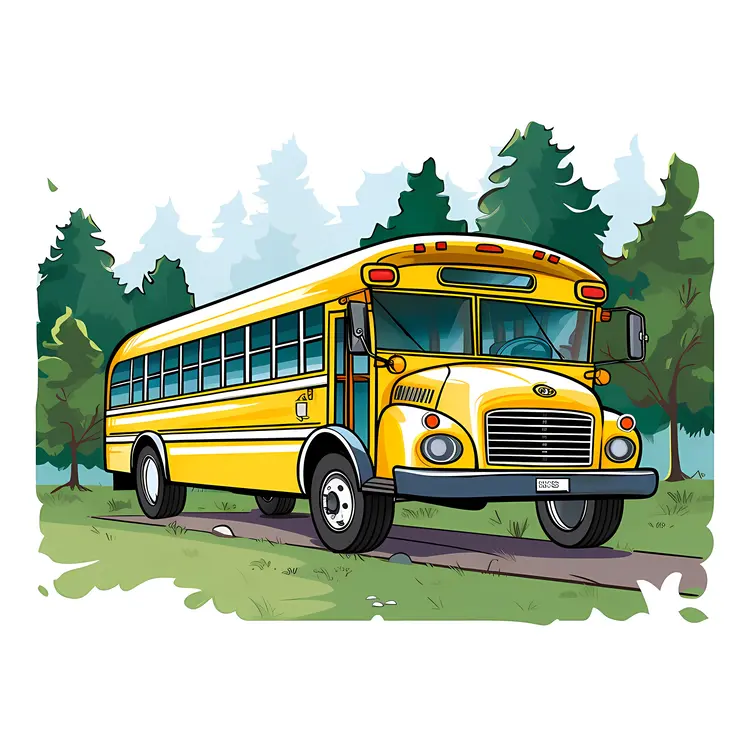 Yellow School Bus in a Forested Area