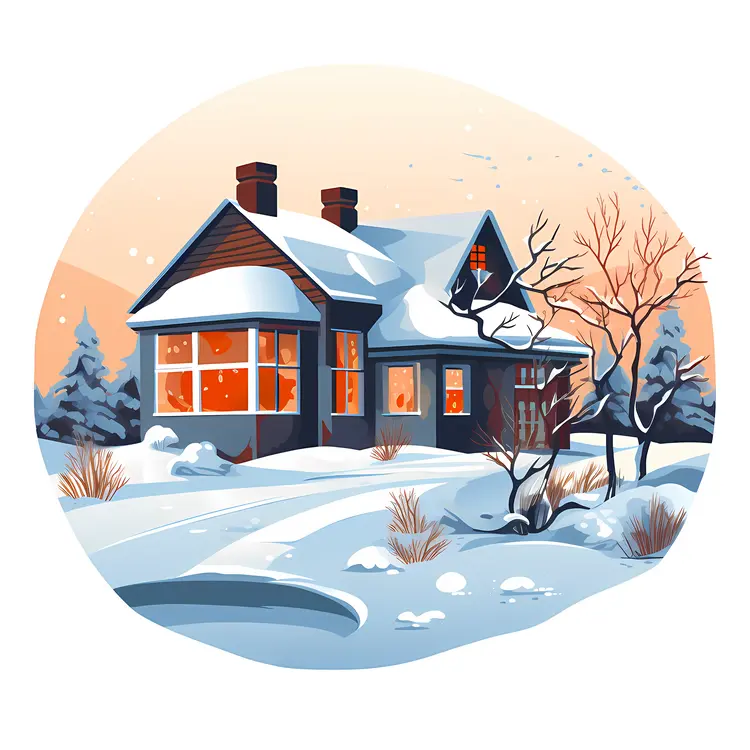 Dark House in Winter Landscape