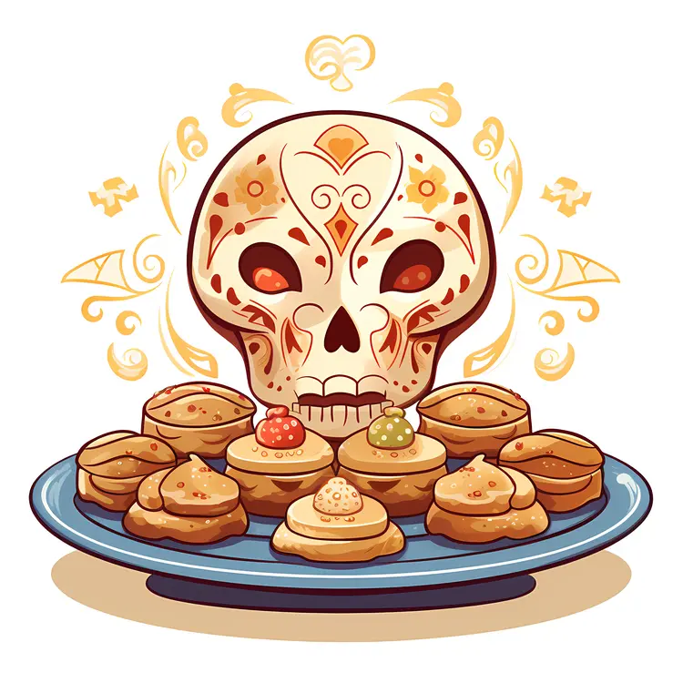 Skull and Bread Illustration