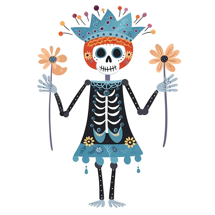 Festive Skeleton with Flowers and Dress