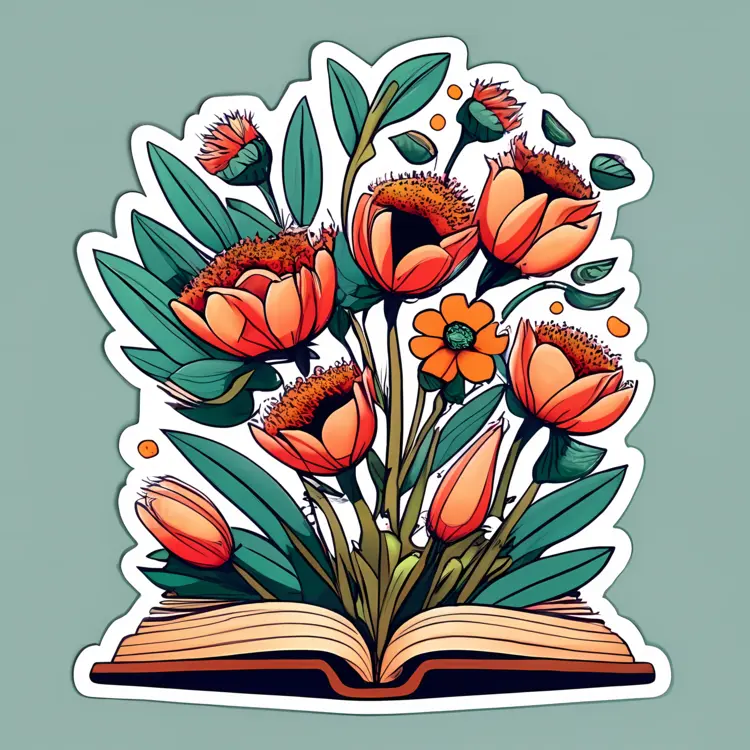 Open Book with Blooming Flowers