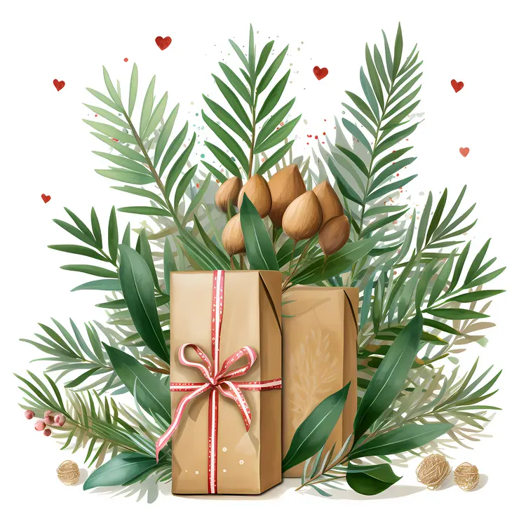 Christmas Gift Boxes with Pine Branches