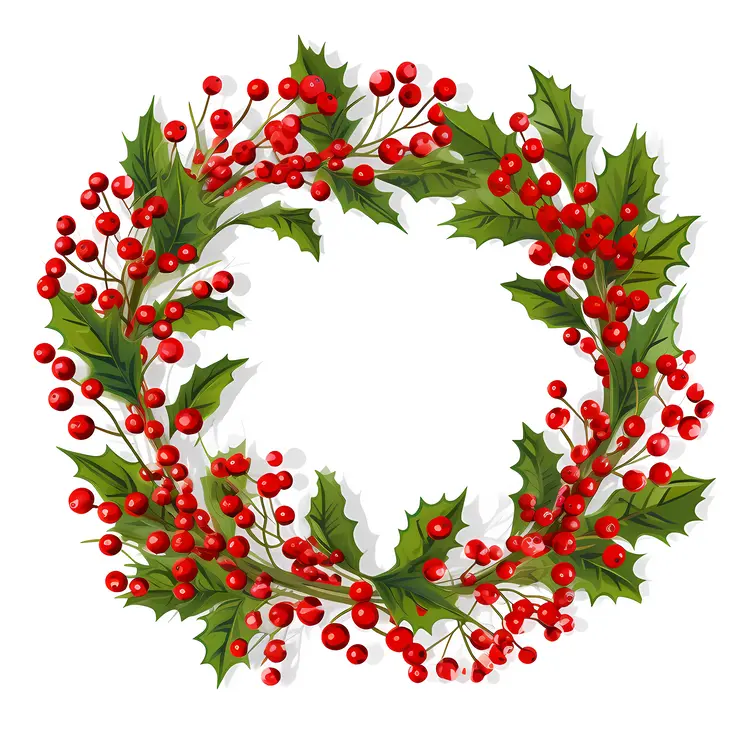 Red Berry Wreath with Green Leaves for Christmas Decoration