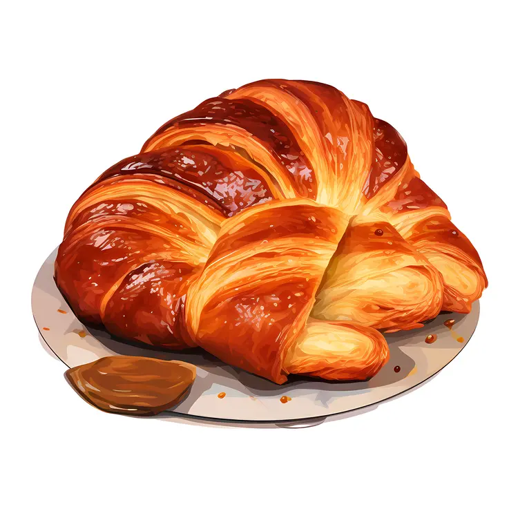 Golden Croissant on Plate with Butter