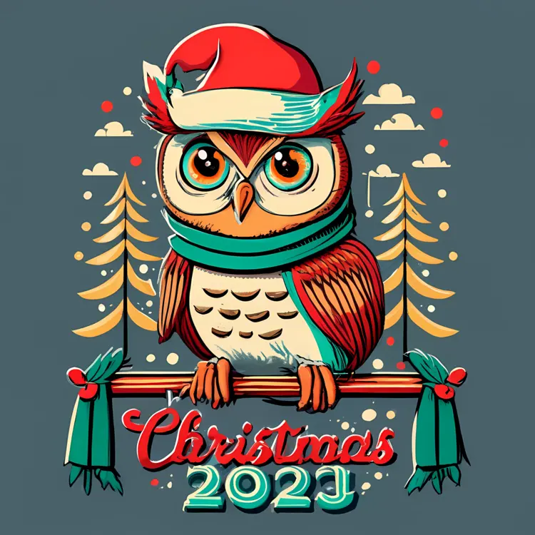 Owl with Christmas Hat and Scarf 2021