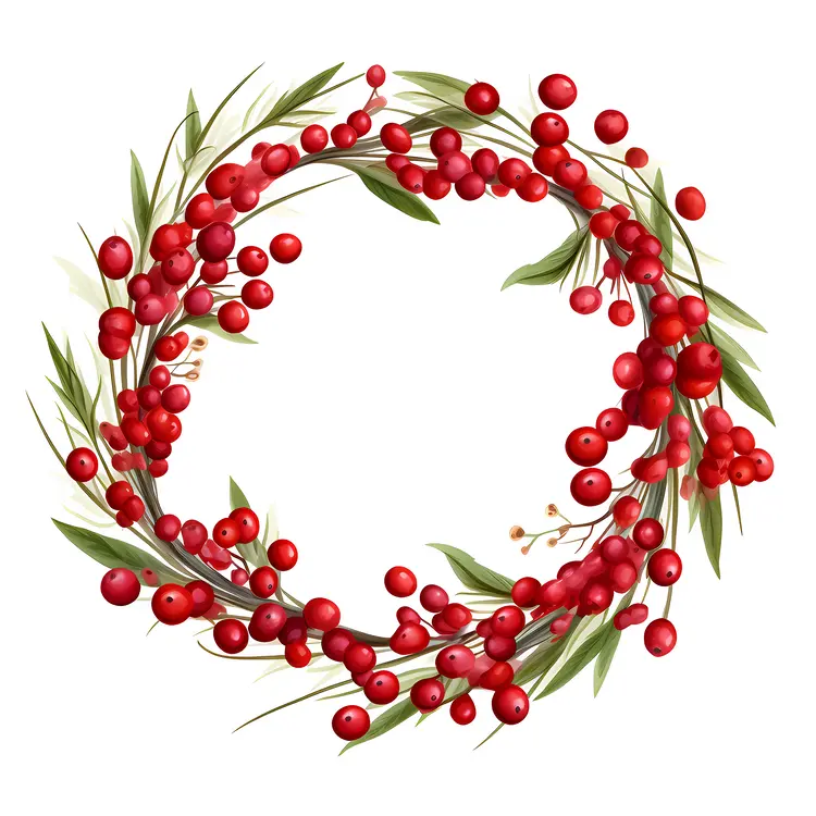 Red Berry Wreath with Green Leaves for Christmas Decoration