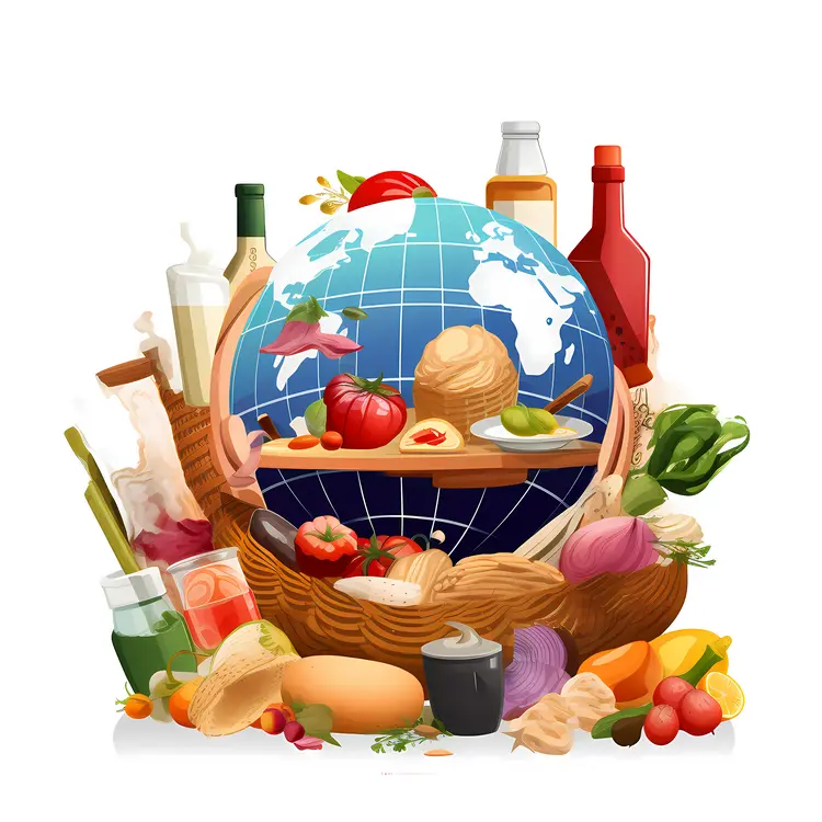 Globe Surrounded by International Food and Drinks
