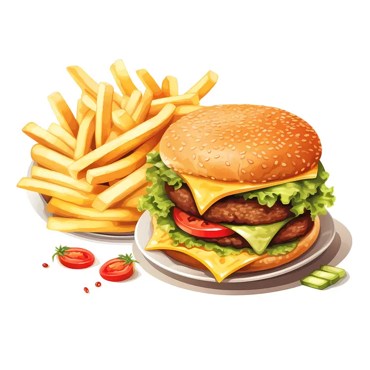 Delicious Burger with French Fries