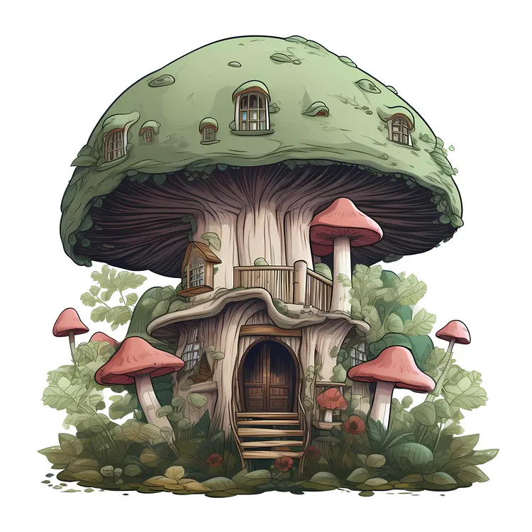 Rustic Mushroom House with Green Roof
