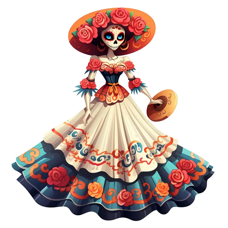 Skeleton Woman in Colorful Dress