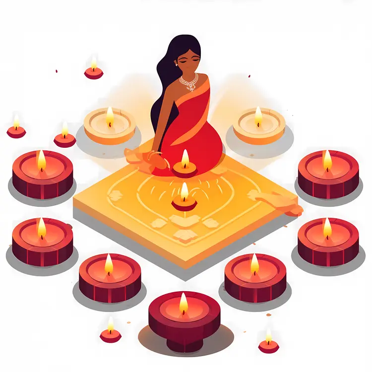 Woman with Diyas for Diwali Celebration