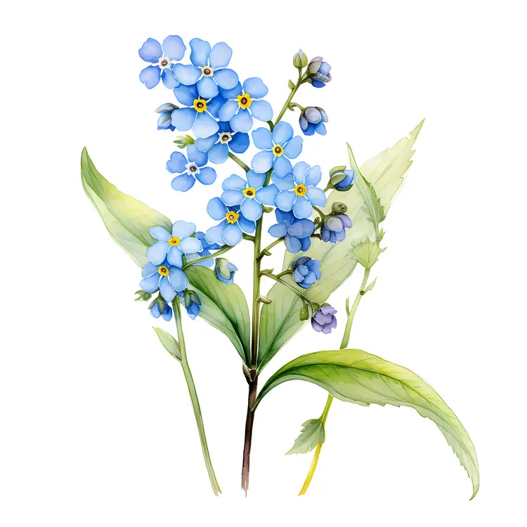 Delicate Blue Forget-Me-Not with Green Leaves