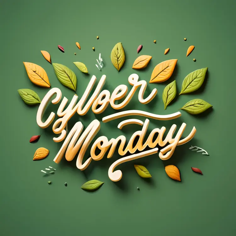 Cyber Monday Sale Banner with Leaves