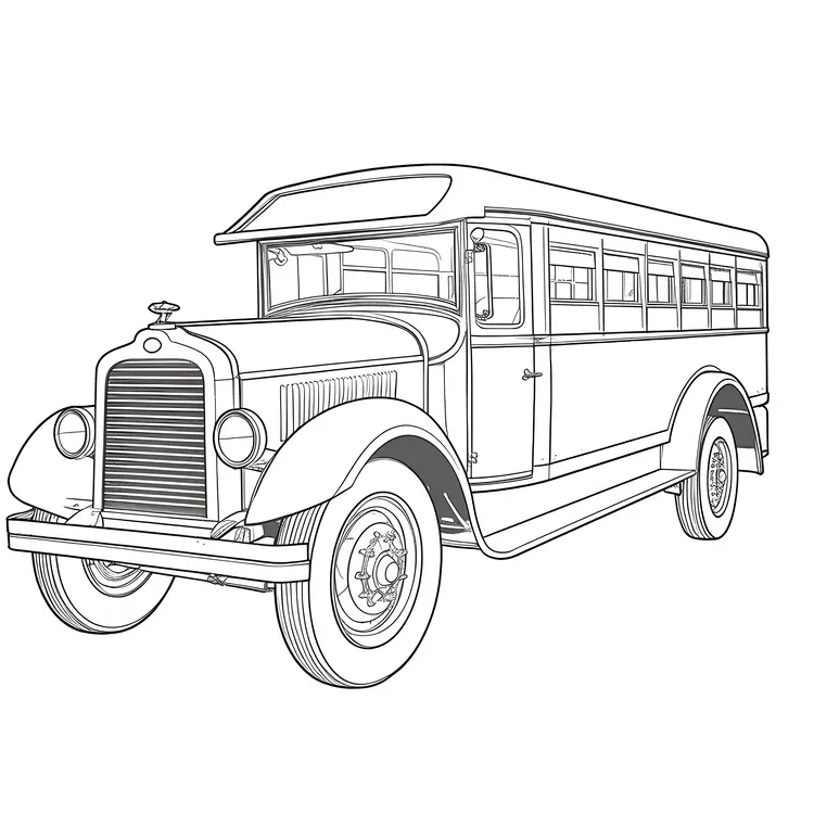 Vintage Bus Line Art Illustration
