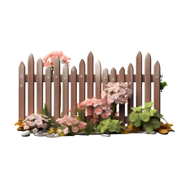 Wooden Fence with Blooming Flowers