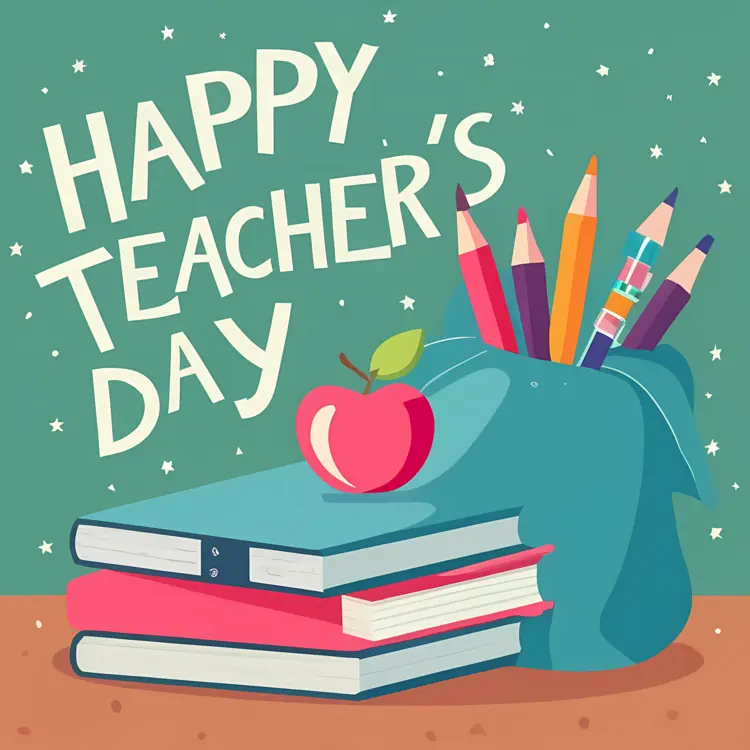 Happy Teacher's Day with Books and Pencils