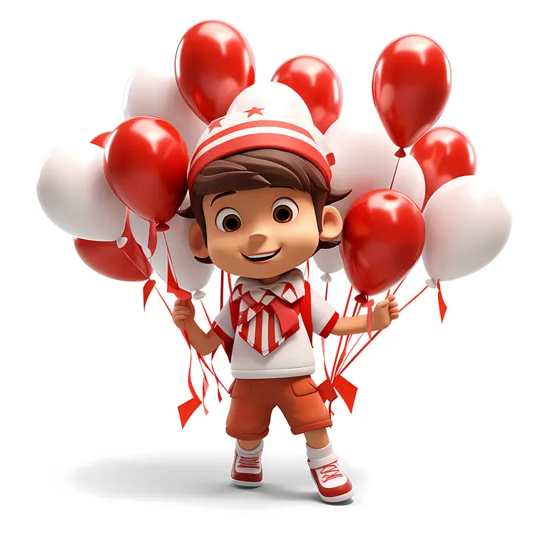 Cheerful Girl Holding Red and White Balloons