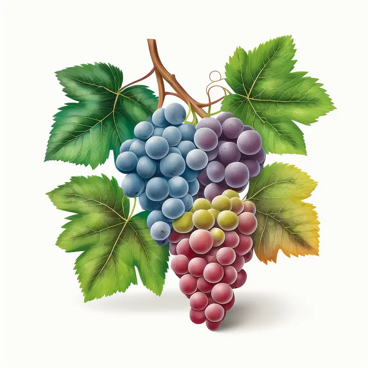 Colorful Grapes on Vine Illustration