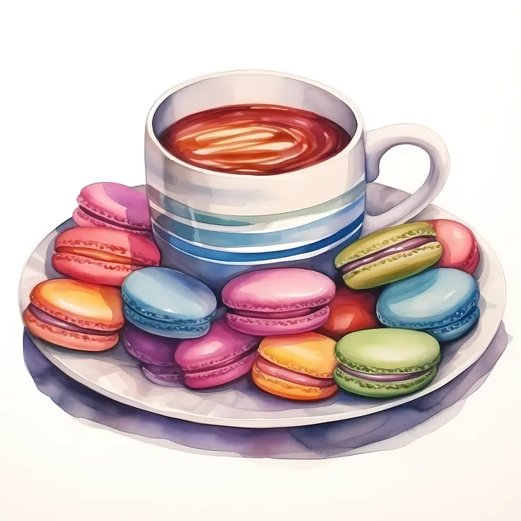 Macarons and Coffee on Plate