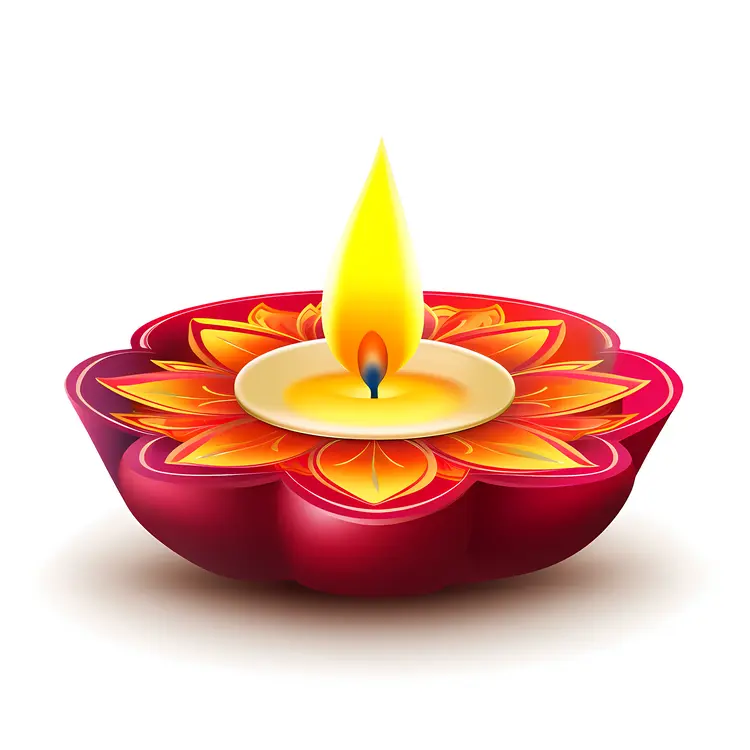 Red Diya with Yellow and Orange Petals for Diwali