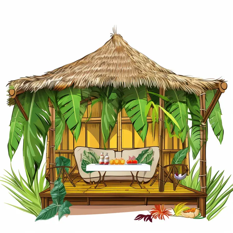 Tropical Bamboo Hut with Thatched Roof