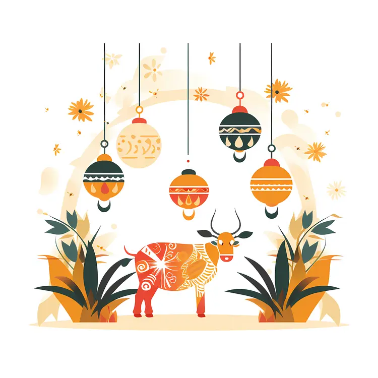 Festive Cow with Ornaments for Diwali Celebration