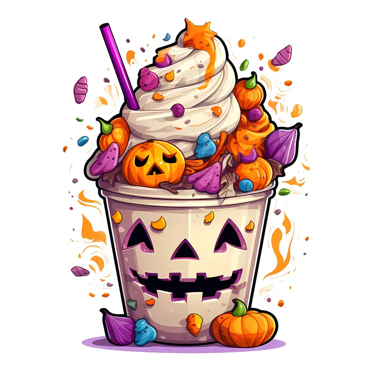 Colorful Halloween Milkshake with Pumpkins