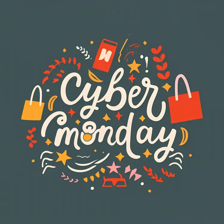 Cyber Monday Sale Banner with Shopping Icons