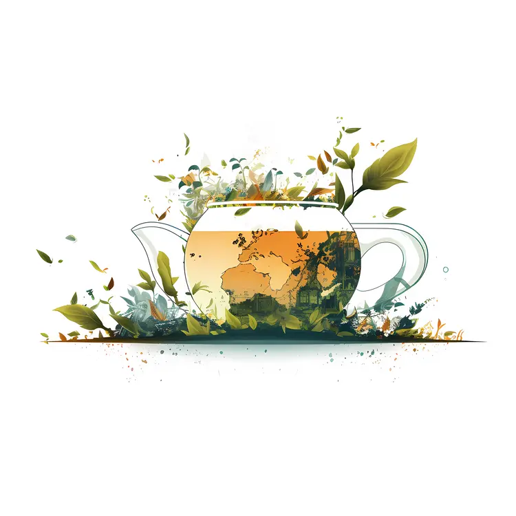 World Map Teapot with Leaves