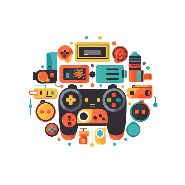 Colorful Gaming Controller and Accessories Illustration