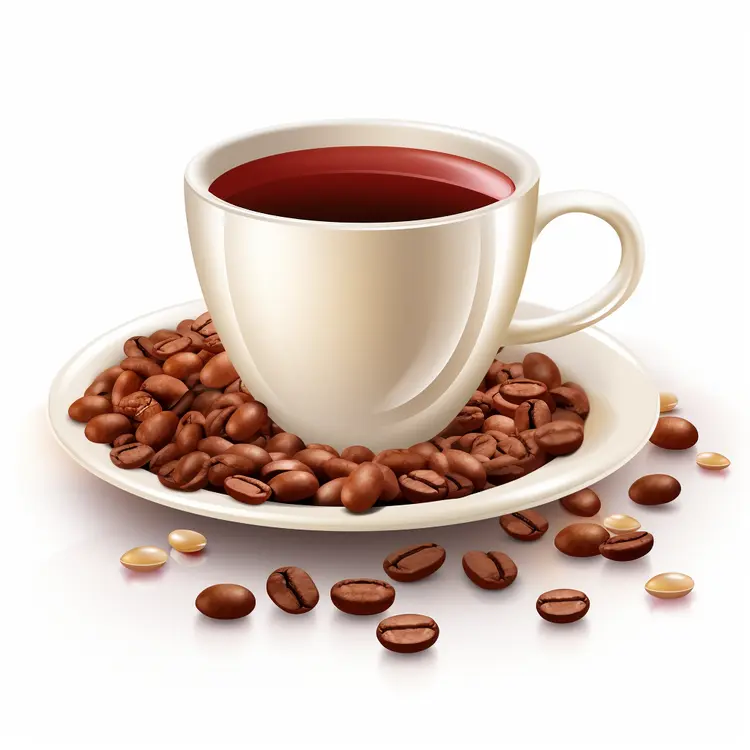 White Coffee Cup with Coffee Beans on Saucer